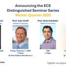 PowerPoint slide detailing Winter 2025 ECE Distinguished Seminar Details and Scheduled Guests